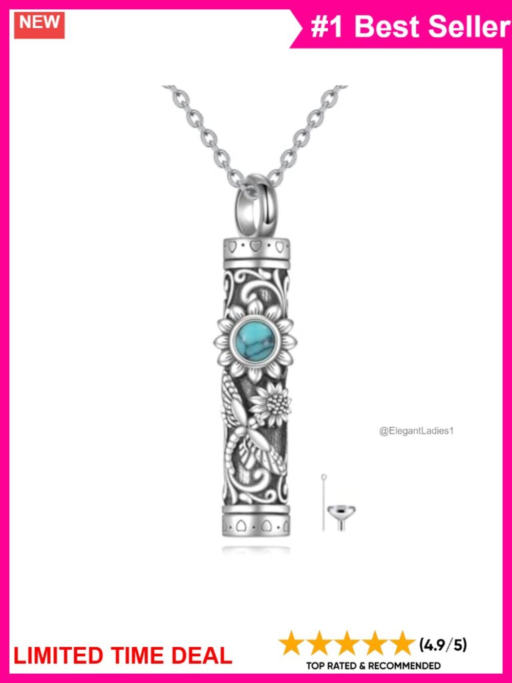 Sterling Silver Urn Necklace Dragonfly Bar Cremation Ashes Keepsake Memorial